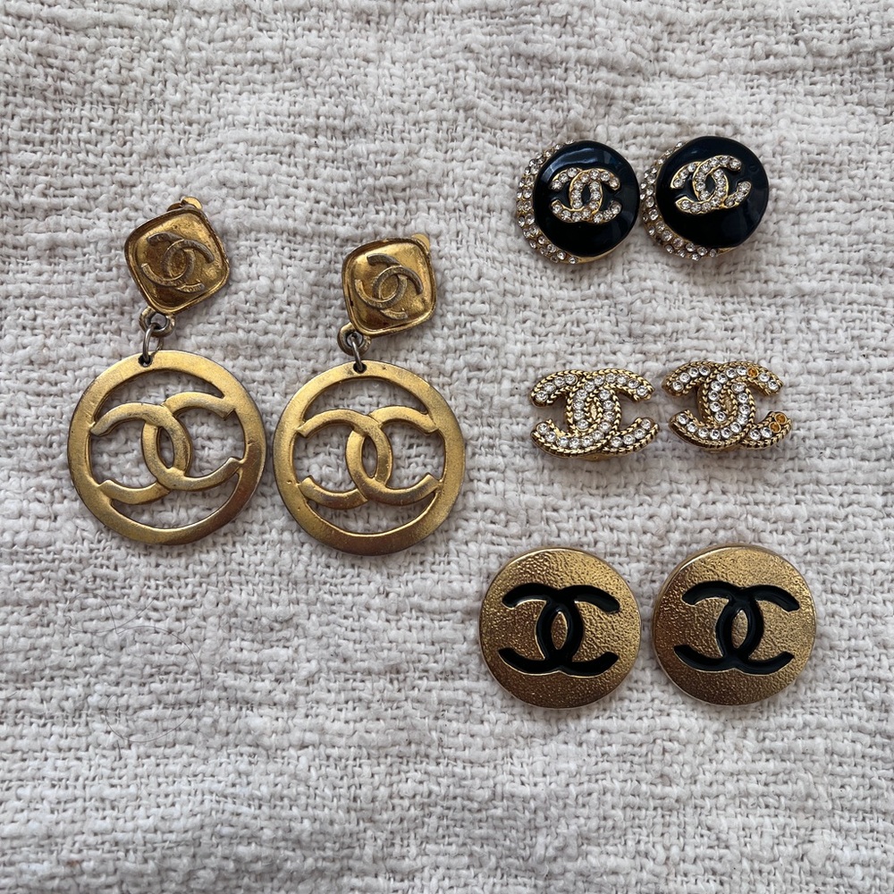 Vintage Chanel Gold and Black Earrings Set